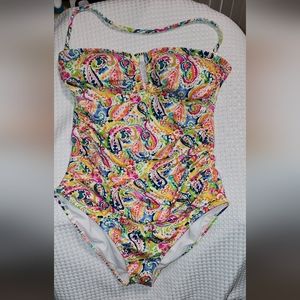 NWOT Lauren Ralph Lauren Paisley Keyhole One Piece Swimsuit sz 6